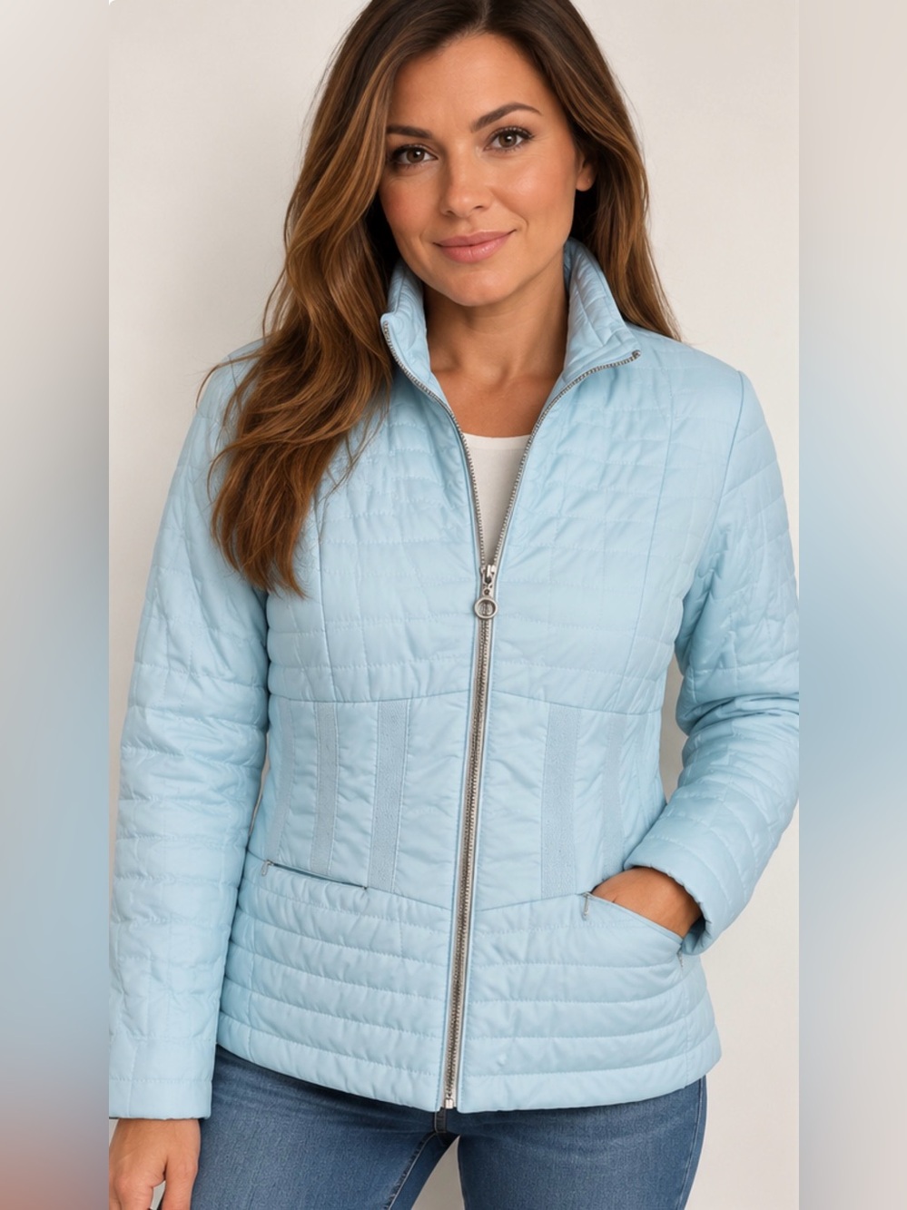 JEANNE PIERRE Light Blue Quilted Zip Jacket